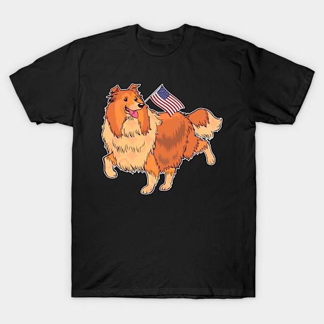 American Flag Sheltie Dog Love T-Shirt by AdrianBalatee